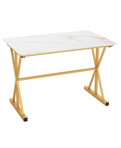 Slickblue Modern Dining Table Faux Marble Sintered Stone with Metal Frame