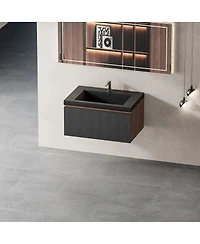 Sillysis Wall Mounted Bathroom Vanity, Quartz Sand Matte Sink, Wave Textured Drawer, Pre-Assembled Modern Cabinet