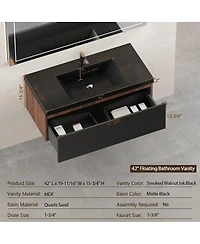 Sillysis Wall Mounted Bathroom Vanity, Quartz Sand Matte Sink, Wave Textured Drawer, Pre-Assembled Modern Cabinet
