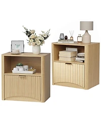 homfan Mid Century Modern Fluted Nightstand, Wooden End Table with Drawer Storage, Waterproof Design for Bedroom Use