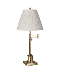 360 Lighting Swing Arm Desk Table Lamp 36" Tall Antique Brass Box Pleated Linen Empire Shade for Living Room Bedroom Office Family