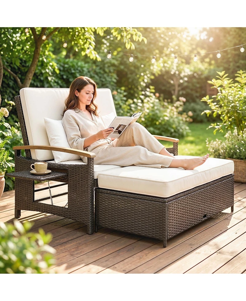 Outsunny Rat Outdoor Daybed w/4-Level Adjustable Backrest,