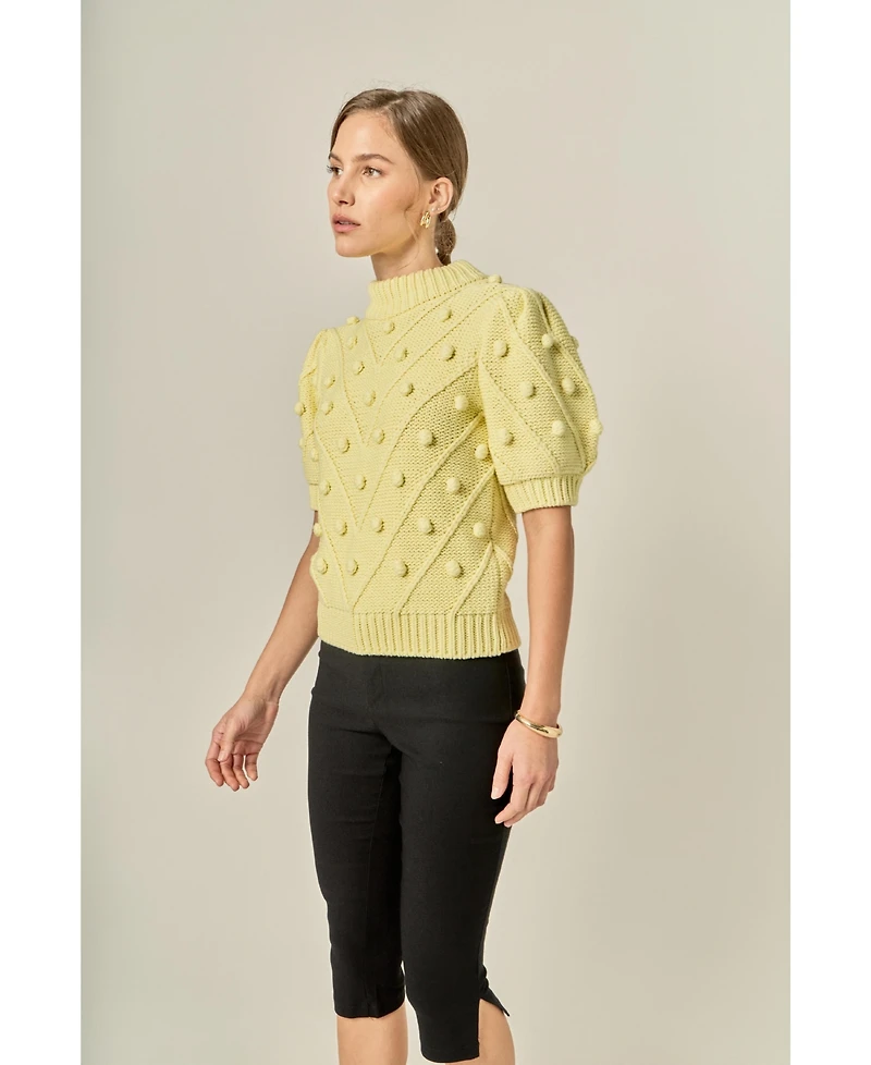English Factory Women's Pom Puff Sleeve Sweater