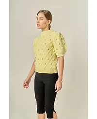 English Factory Women's Pom Puff Sleeve Sweater