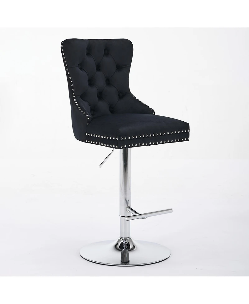 Cilihome Thick Chrome Swivel Velvet Barstools,Adjustable "Height,Modern Upholstered with" Base,Tufted ButtonsandDiamond Pleating ( Set of 2)