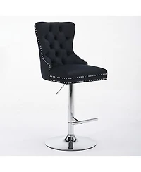 Cilihome Thick Chrome Swivel Velvet Barstools,Adjustable "Height,Modern Upholstered with" Base,Tufted ButtonsandDiamond Pleating ( Set of 2)