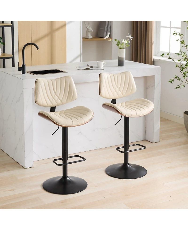 Clihome Thick Chrome Swivel Velvet Barstools,Adjustable Height,Modern Upholstered with Base,Tufted ButtonsandDiamond Pleating ( Set of 2)