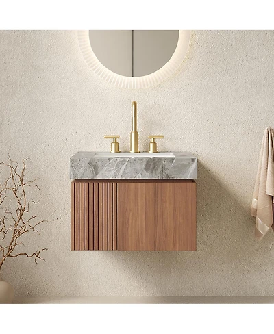 Sillysis Wall Mounted Bathroom Vanity, Sintered Stone Countertop, Undermount Ceramic Sink, Soft Close Cabinet