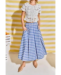 English Factory Women's Linen Checked Midi Full Skirt