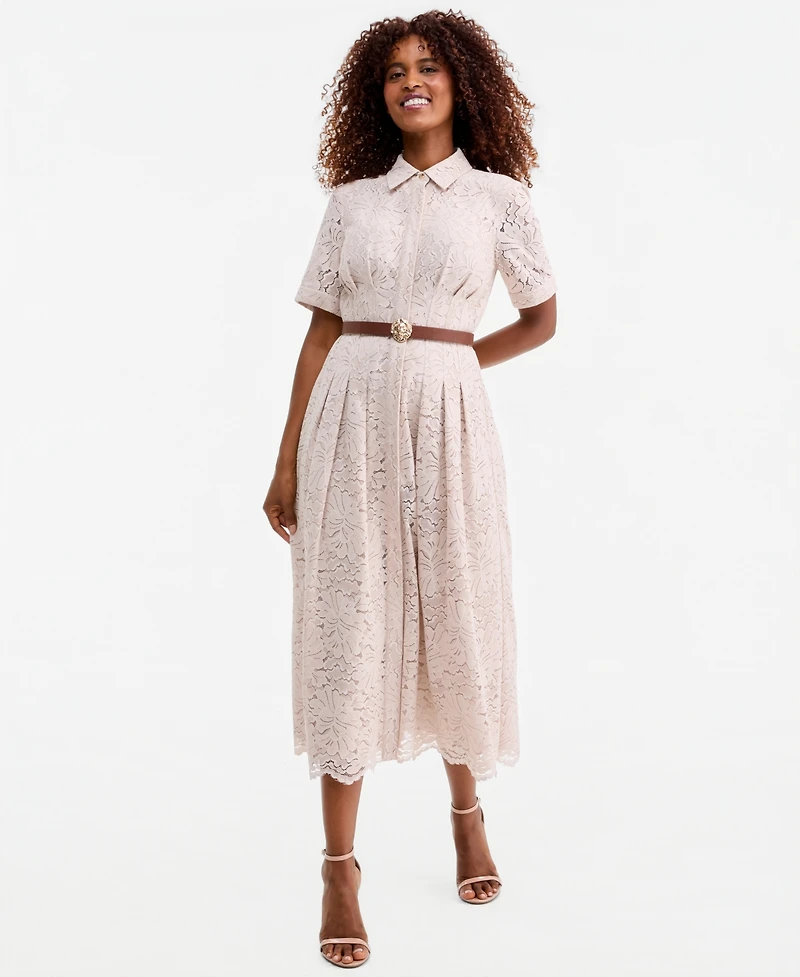 Anne Klein Women's Floral Lace Belted Shirtdress