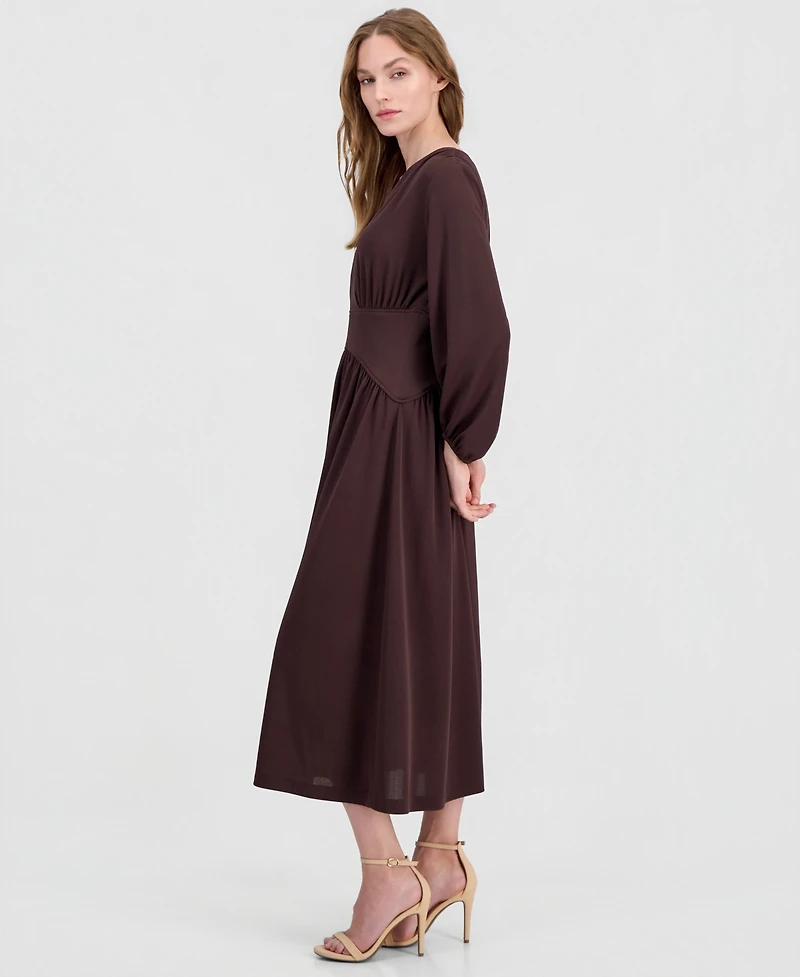 Anne Klein Women's V-Neck Blouson-Sleeve Midi Dress