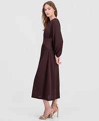 Anne Klein Women's V-Neck Blouson-Sleeve Midi Dress