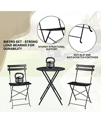 GarveeLife 3-Piece Outdoor Folding Bistro Set with 2 Chairs and Table, Weather-Resistant Steel Patio Furniture for Balcony or Porch