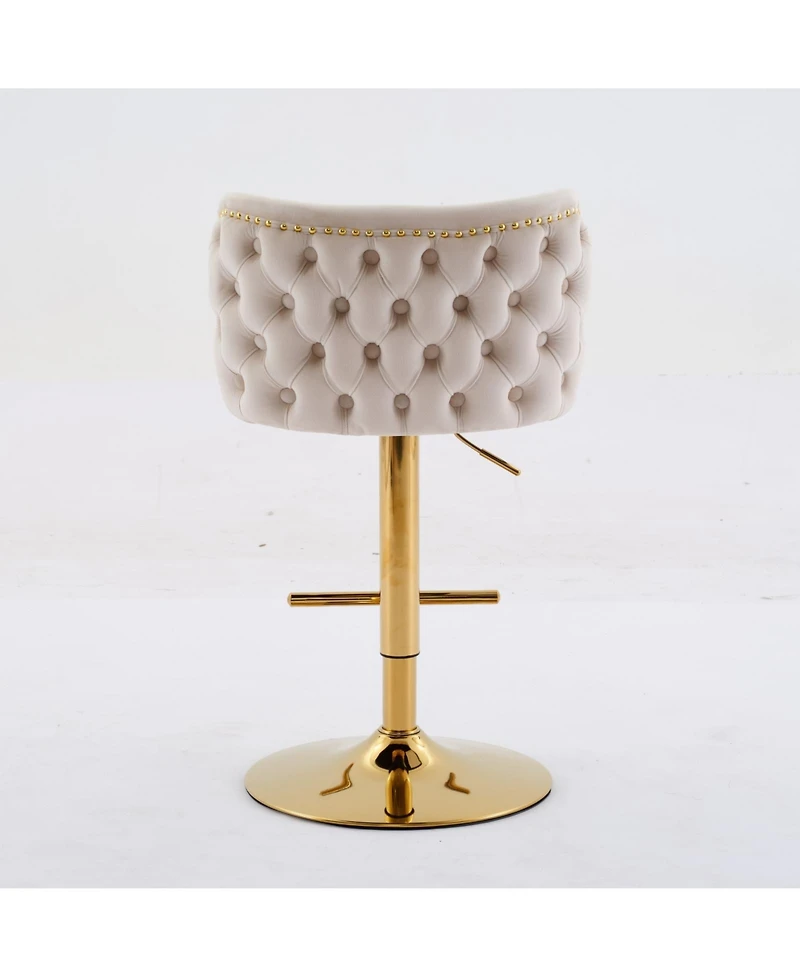 Clihome Swivel Barstools Adjusatble Seat Height With Gold-plating Base, Classic Velvet Upholstered Bar Stools with the whole Back Tufted,Set of 2