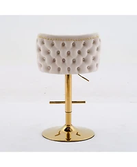 Clihome Swivel Barstools Adjusatble Seat Height With Gold-plating Base, Classic Velvet Upholstered Bar Stools with the whole Back Tufted,Set of 2