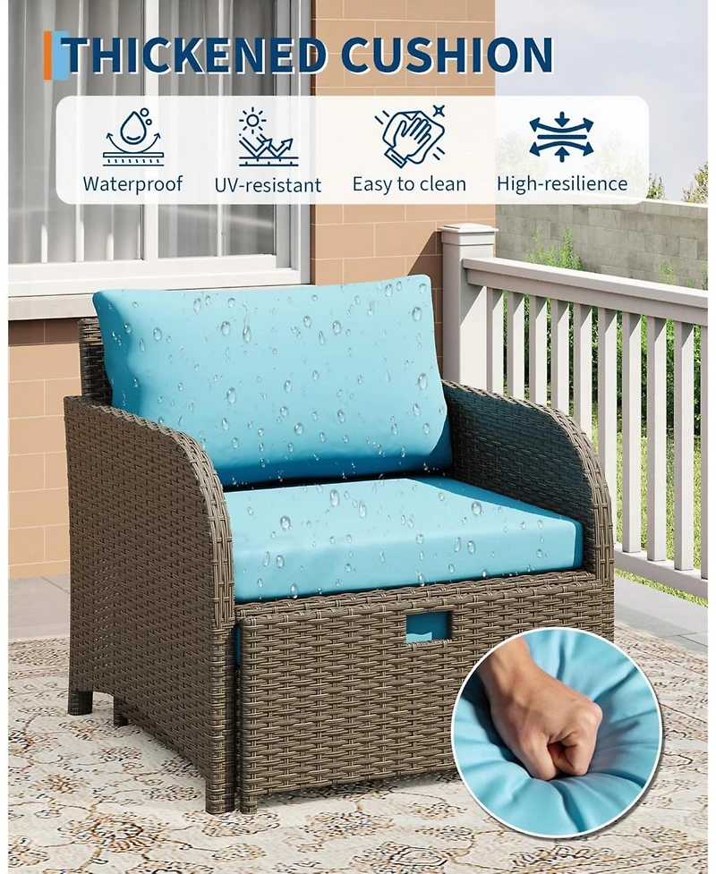 GarveeLife 5-Piece Pe Rattan Patio Set with Ottomans and Glass Table, All-Weather Outdoor Conversation Furniture for Garden.