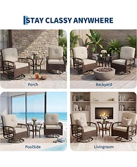 GarveeLife 3-Piece Outdoor Swivel Rocking Chair Set with Cushions and Glass Coffee Table, Wicker Patio Bistro for Porch or Garden