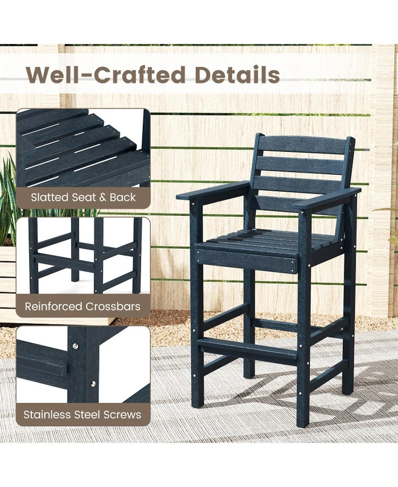 Gouun Set of 2 Outdoor Hdpe Adirondack Bar Chairs with Wide Armrests, 29 in Seat Height