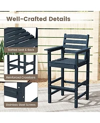 Gouun Set of 2 Outdoor Hdpe Adirondack Bar Chairs with Wide Armrests, 29 in Seat Height