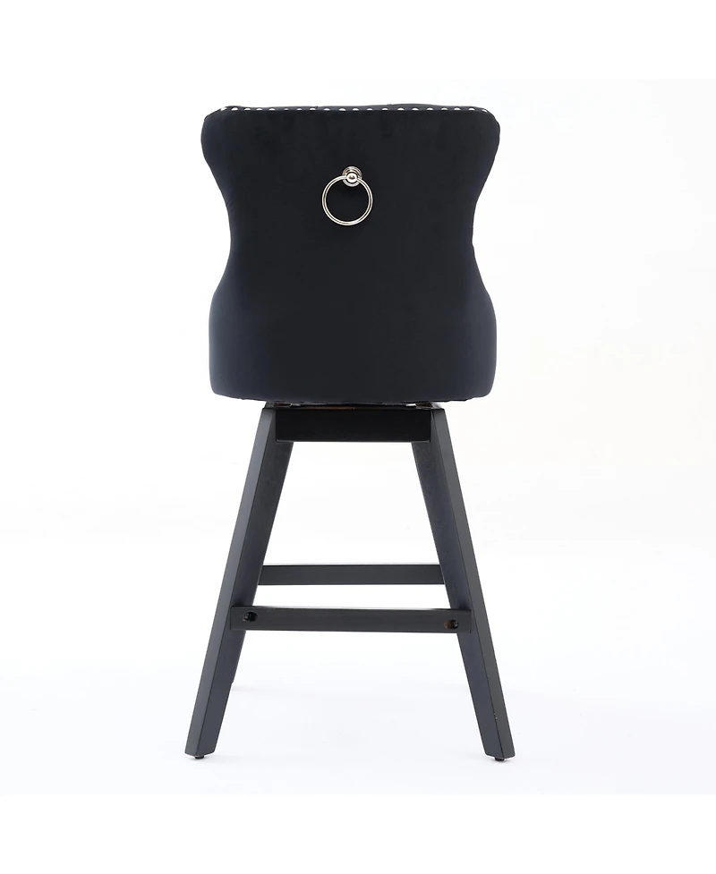 Clihome Swivel Velvet Barstools with Button Tufted Decoration and Wooden Legs, Chrome Nailhead Trim, Leisure Style Bar Chairs,Bar stools, Set of 2