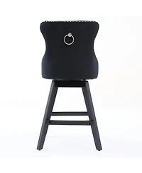 Clihome Swivel Velvet Barstools with Button Tufted Decoration and Wooden Legs, Chrome Nailhead Trim, Leisure Style Bar Chairs,Bar stools, Set of 2