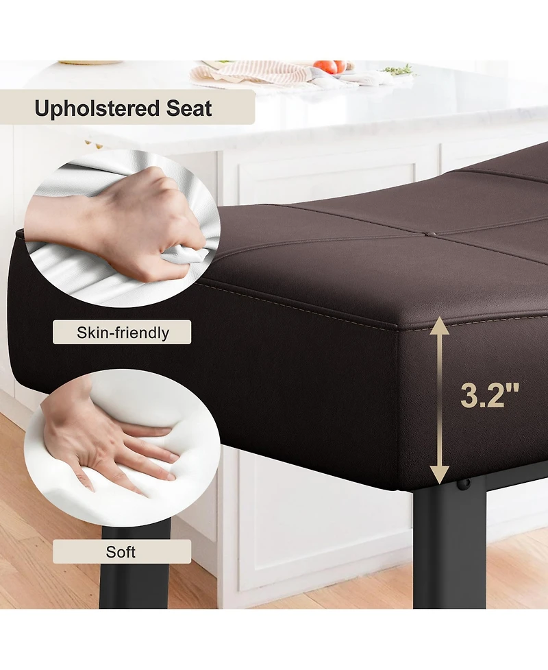 homfan Counter Height Bar Stools Set of 4, 24 Inch Saddle Barstools with Curved Surface, Leather Kitchen Island Chairs for Dining Room