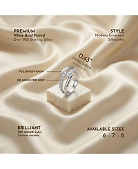 Rhodium-Plated with Cubic Zirconia Criss-Cross Sparkling Arc Ring Sterling Silver
