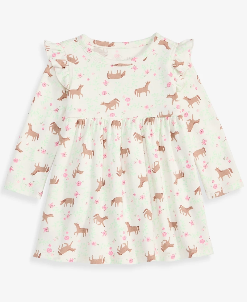 First Impressions Baby Girls' 0M-24M Long-Sleeve Horses-Print Dress, Macy's Exclusive
