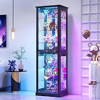 Vlsrka 70'' Tall Glass Display Cabinet with Rgb Sensor Lights and Multi-Tier Shelves