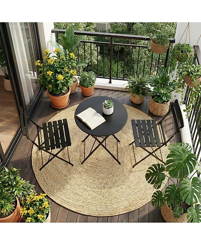 gaomon 3 Piece Outdoor Patio Bistro Set - Folding Metal Chairs and Table