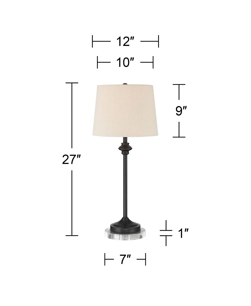360 Lighting Lynn Modern Industrial Buffet Table Lamps Set of 2 with Round Risers 27" Tall Bronze Metal Oatmeal Drum Shade for Bedroom Living Room