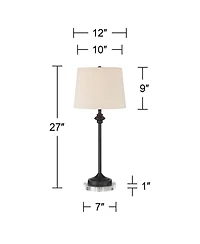 360 Lighting Lynn Modern Industrial Buffet Table Lamps Set of 2 with Round Risers 27" Tall Bronze Metal Oatmeal Drum Shade for Bedroom Living Room