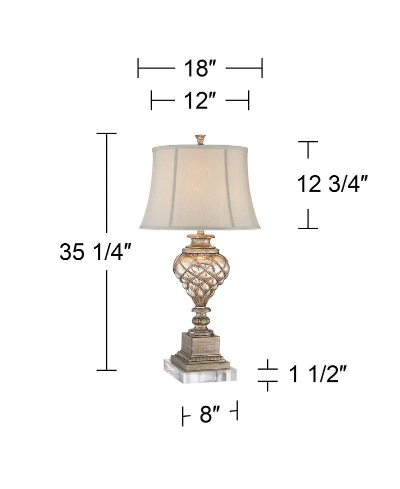 Barnes and Ivy Luke Traditional Table Lamp with Square Riser 35 1/4" Tall Mercury Glass Silver Led Nightlight Off White Shade for Bedroom Living Room