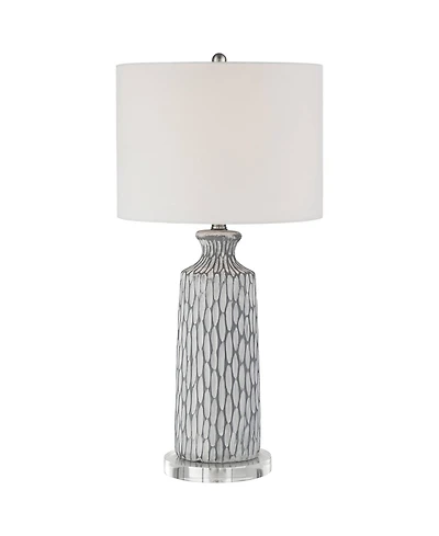 360 Lighting Patrick Modern Coastal Table Lamp with Round Riser 27 1/4" Tall Gray White Wash Ceramic Drum Fabric Shade for Bedroom Living Room Home