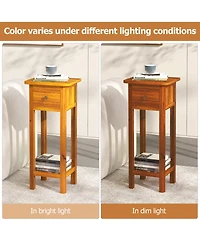 Gymax Solid Wood Side Table Home Rectangular Sofa Side Table w/ Acacia Wood Top Telephone Table