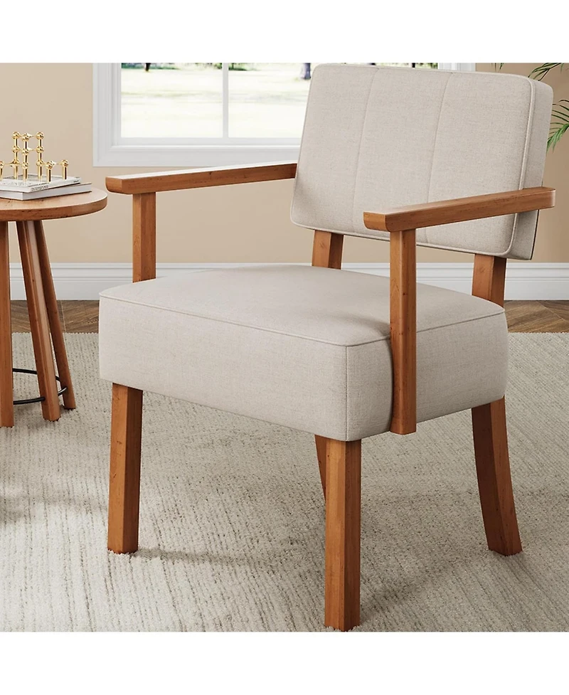 gaomon Mid-Century Accent Chair with Wood Frame. Linen Fabric Upholstered Lounge Armchair with Classic Vertical Stripe. Reading Leisure Chair