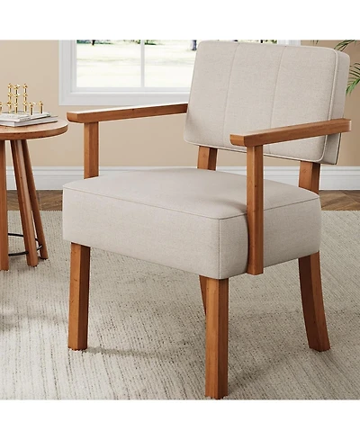 gaomon Mid-Century Accent Chair with Wood Frame. Linen Fabric Upholstered Lounge Armchair with Classic Vertical Stripe. Reading Leisure Chair
