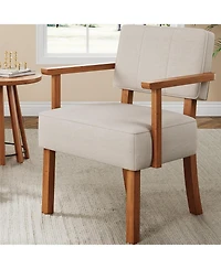 gaomon Mid-Century Accent Chair with Wood Frame. Linen Fabric Upholstered Lounge Armchair with Classic Vertical Stripe. Reading Leisure Chair