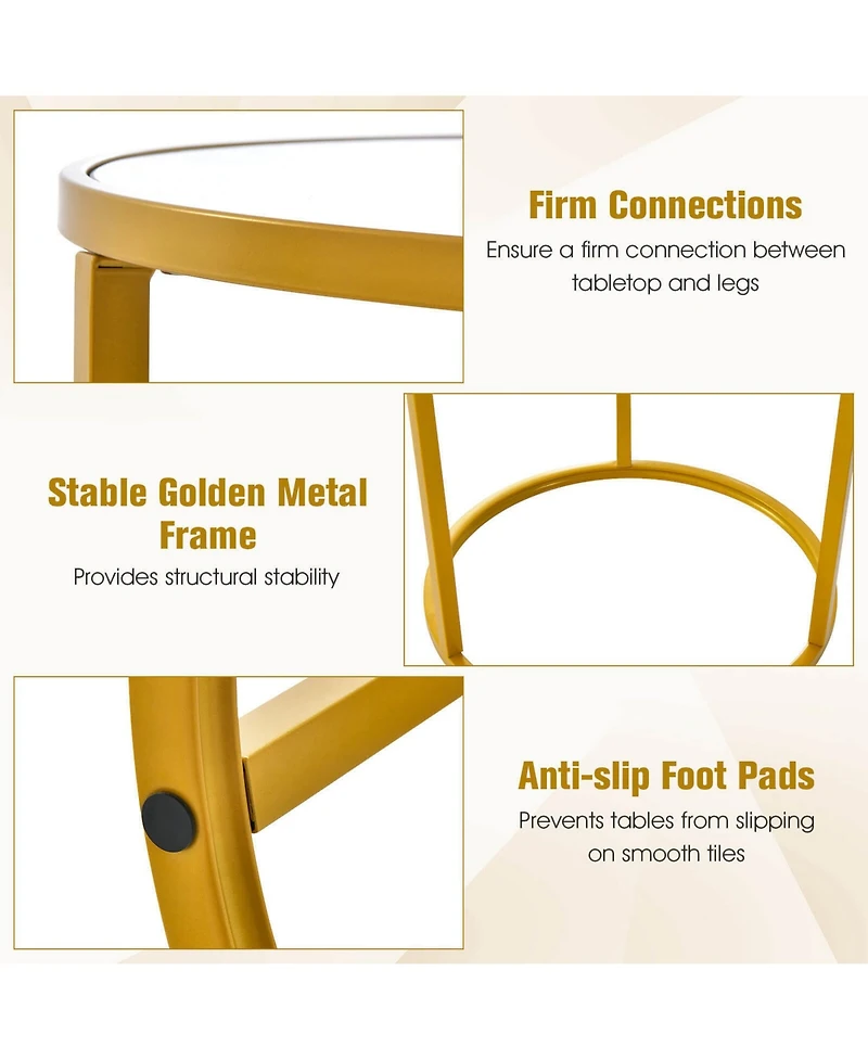 Gymax Sintered Stone Top Round Side Table 16''x16'' End Table with Golden Metal Frame