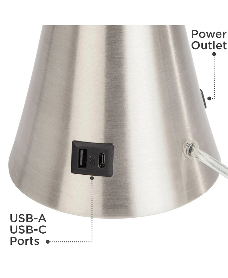 360 Lighting Karl Modern Table Lamps Set of 2 with Square Risers Brushed Nickel Usb and Ac Power Outlet in Base Shade for Bedroom House