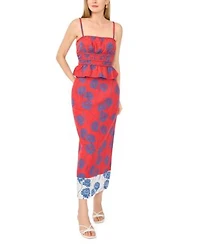 1.State Womens Smocked Bodice Top Printed Midi Skirt