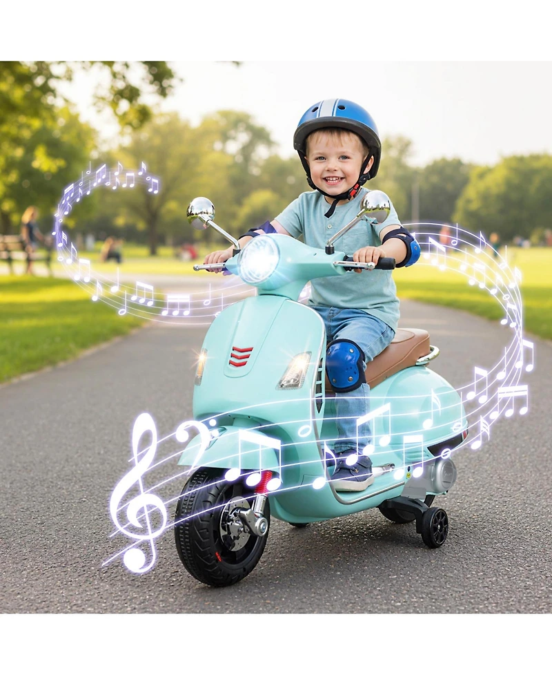 Slickblue Kids 12V Battery Motorcycle with Training Wheels, Music and Led Lights