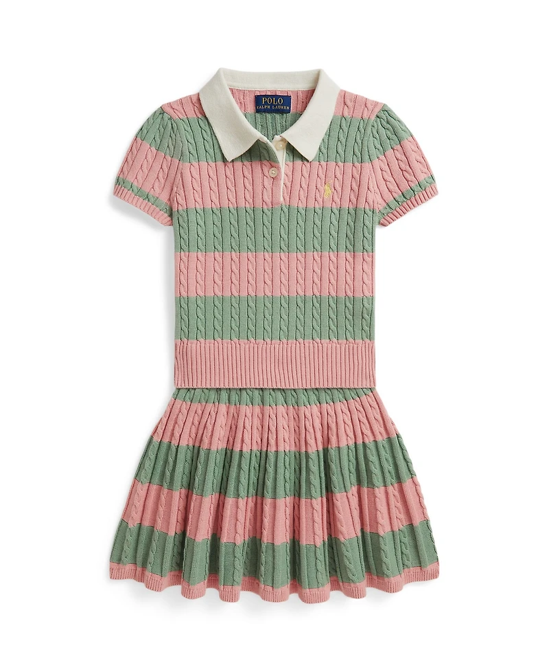 Polo Ralph Lauren Girls' 2T-6X Striped Short-Sleeve Sweater and Skirt, 2-Piece Set