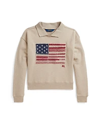Polo Ralph Lauren Girls' 7-16 Flag Terry Long-Sleeve Collared Sweatshirt