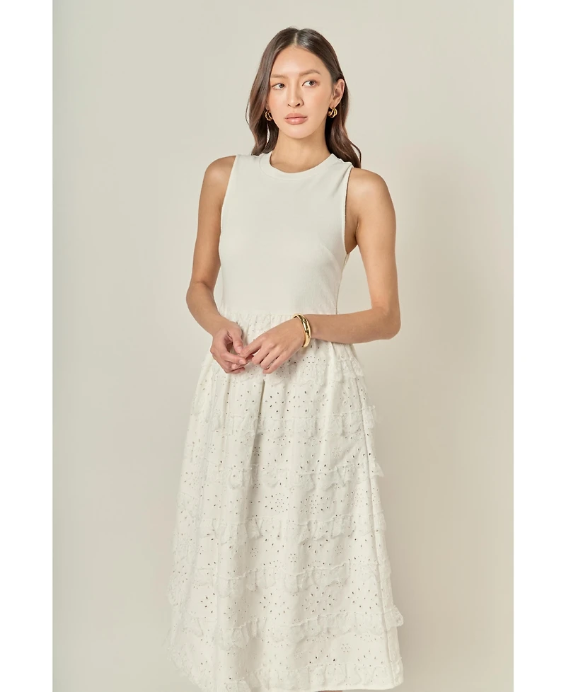 English Factory Women's Mixed Media Sleeveless Midi Dress