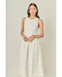 English Factory Women's Mixed Media Sleeveless Midi Dress