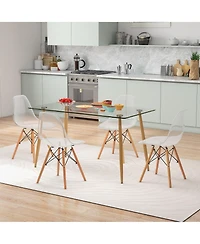 Gymax Modern 5-Piece Dining Table Set w/ Rectangle Glass Table and 4 Transparent Chairs