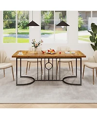 Gymax Large Dining Table for 6-8 People Rectangular Kitchen Table Dinette Table