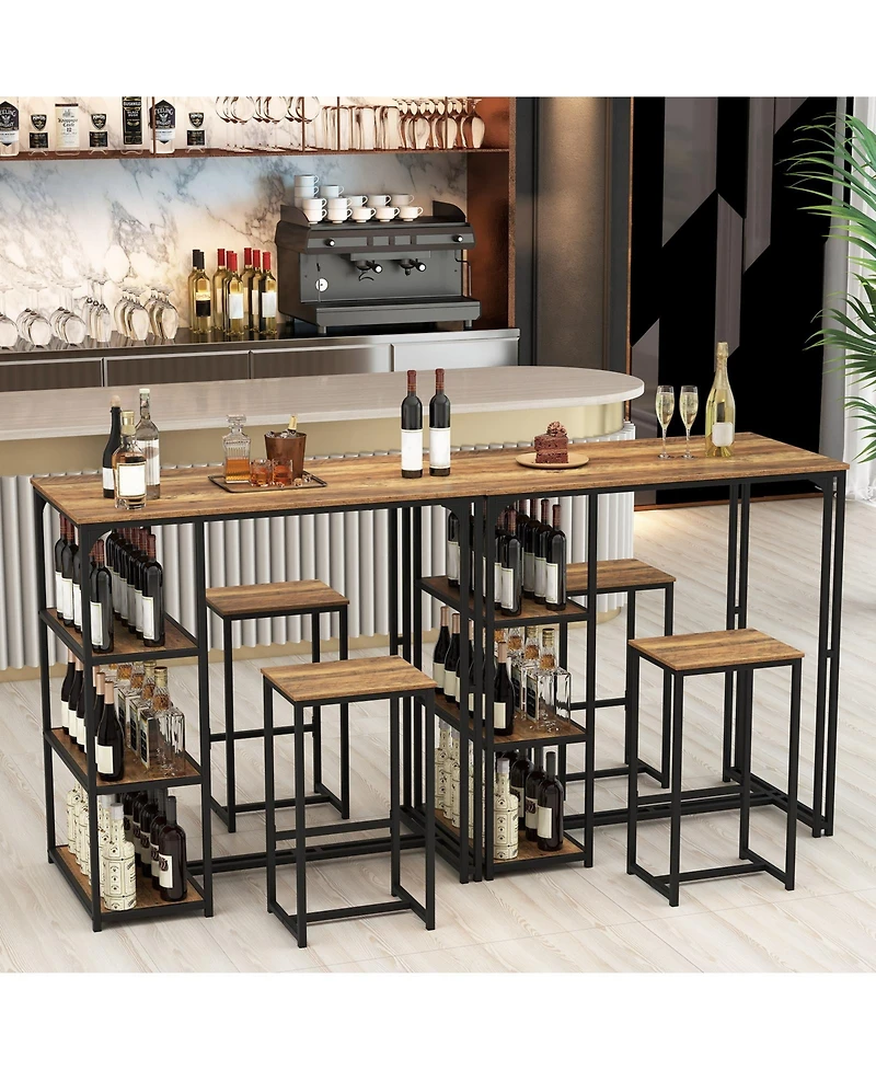 Slickblue Compact 3 Piece Bar Table Set with 2 Bar Stools for Dining Area