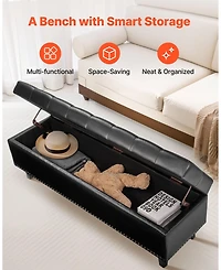 Sugift Button-Tufted Storage Ottoman Bench, Pu Leather, Solid Wood Legs